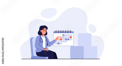 Doctor scheduling appointments on a calendar, medical planning and healthcare concept