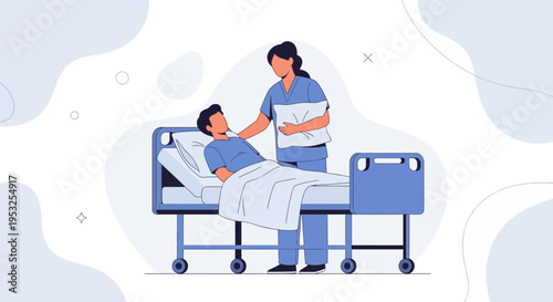 Nurse caring for patient in hospital bed, medical care, healthcare concept