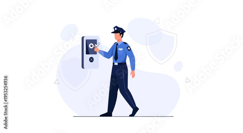 Security Guard Scanning Access Control Terminal with Keycard