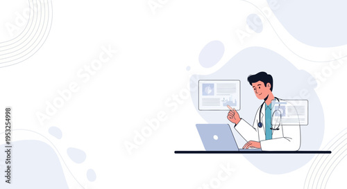 Doctor using laptop, online consultation, medical technology, digital health, healthcare
