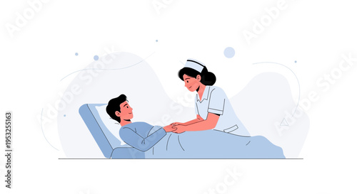 Nurse Caring for Patient in Hospital Bed, Medical Care and Support Illustration