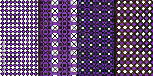 Geometric patterns in shades of purple white and brown create a vibrant textile