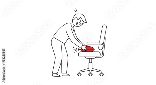 Office Worker Placing Whoopee Cushion on Chair for Prank Vector Illustration