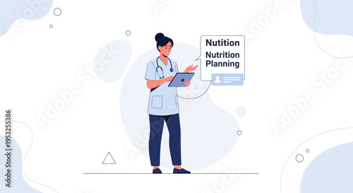 Nutritionist with tablet planning diet for patient, healthcare concept