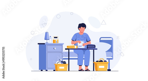Nurse or caregiver organizing medical supplies in a hospital room