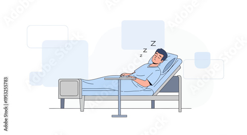 Man Sleeping in Hospital Bed, Peaceful Recovery, Medical Care Illustration