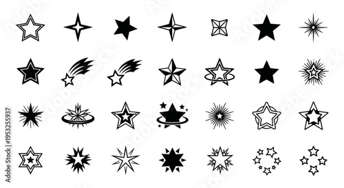 a comprehensive vector star icon set featuring diverse designs and symbols ideal for graphic design apps and quality ratings.