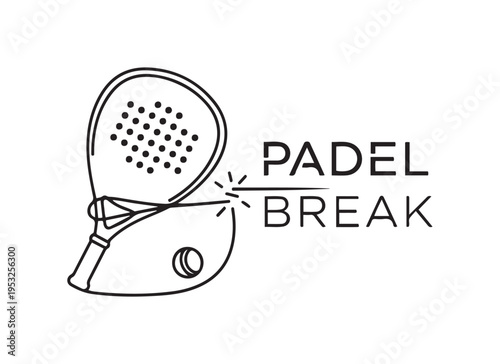 Dynamic line art illustration of a padel racket and ball, capturing the essence of a refreshing break during an exciting game of padel