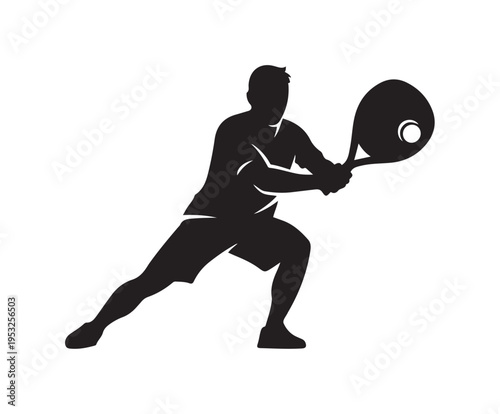 Energetic padel player silhouette in action, showcasing dynamic movement during a game. Perfect vector graphic for sports themes, emphasizing agility and racket skill
