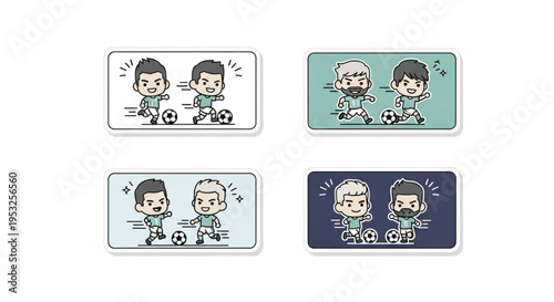 Cute Chibi Soccer Player Sticker Set, Cartoon Football Characters Design