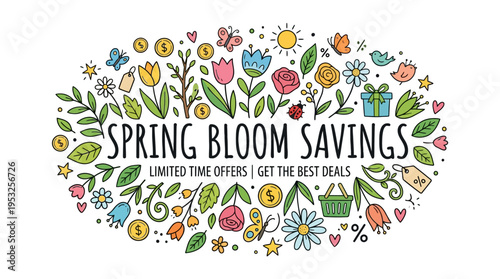 Spring Bloom Savings Banner with Floral Decorations