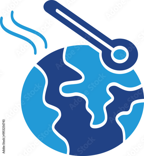 Earth icon with climate change and global warming thermometer, earth heating up
