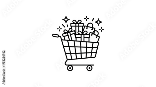 Shopping Cart Overloaded With Gifts and Stars