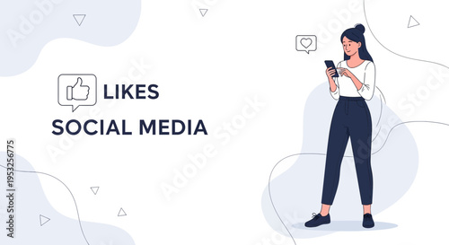 Social Media Likes and Engagement: Woman Using Smartphone with Notifications