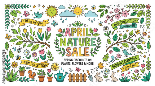 Spring Nature Sale Banner with Floral Elements