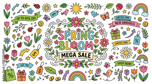Colorful Spring Bloom Mega Sale Elements for Design