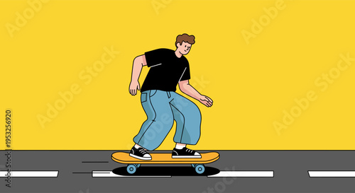 Man riding skateboard on street urban activity flat illustration