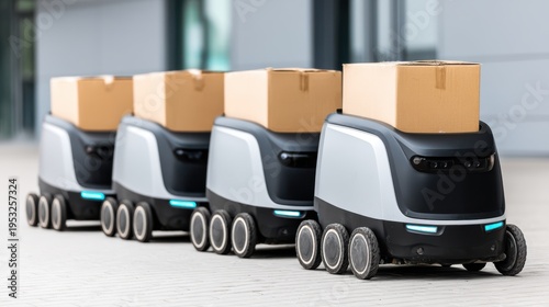 Autonomous delivery robots in urban setting technology innovation modern environment cityscape futuristic concept