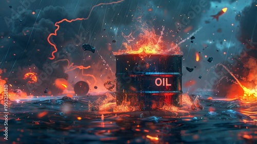 Wallpaper Mural Geopolitical energy crisis  rising oil prices amidst conflict with explosive imagery and tension Torontodigital.ca