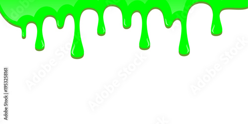Glossy green syrup dripping. Sirup dripping on white background. Glossy slime sryup dripping in cartoon style. Wavy sirup drips illustration.