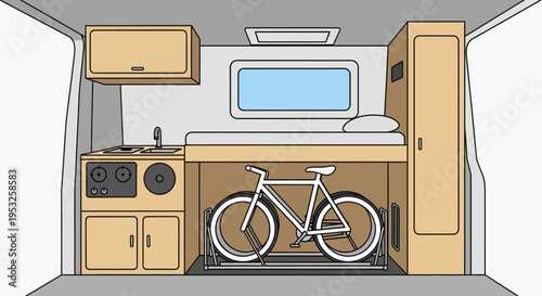 Campervan interior with bicycle storage