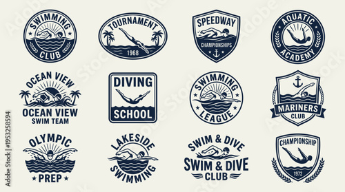 Vintage Swimming Logo Collection – Retro Sport Badge and Emblem Vector Set