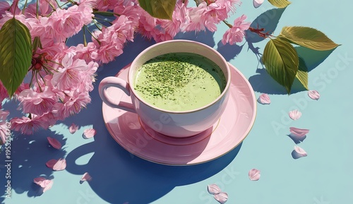 Matcha Latte with Cherry Blossoms - A Springtime Still Life.
