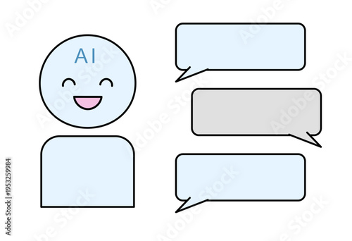 AI chatbot character with speech bubbles for online conversation support and digital communication concept