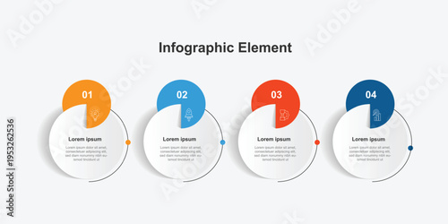Business infographic template element. 4 step circle with icons can be used for business presentation and workflow layout