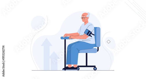 Elderly man checks blood pressure, health monitoring, medical checkup, senior care, hypertension concept