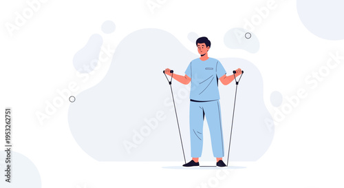 Doctor doing physical therapy with resistance band, rehabilitation, exercise, healthcare concept