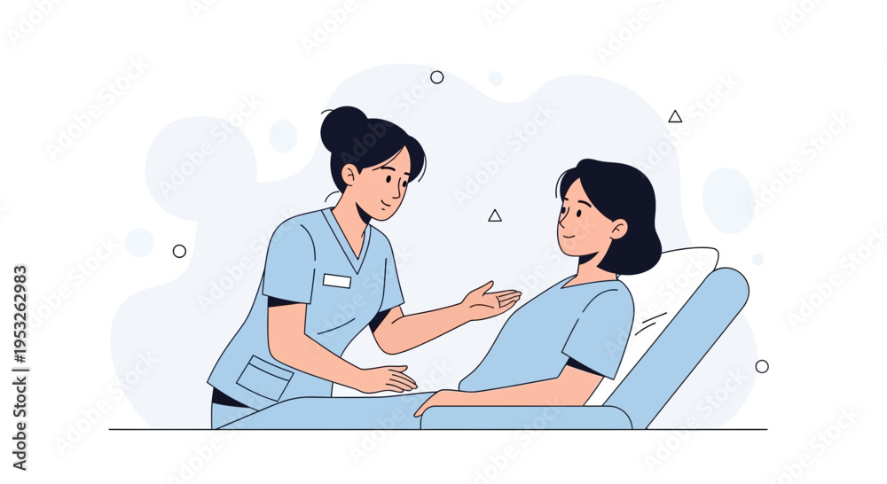Obraz premium Nurse caring for patient in hospital bed, medical illustration