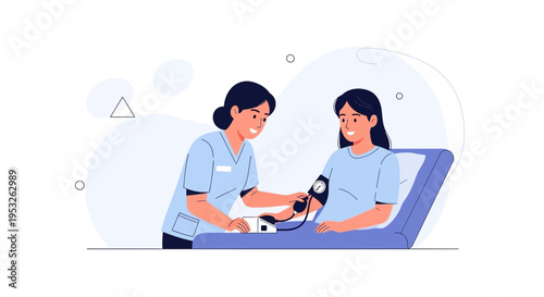 Nurse checking patient's blood pressure, medical checkup illustration