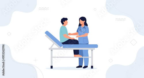 Doctor examining patient on medical couch, healthcare concept illustration