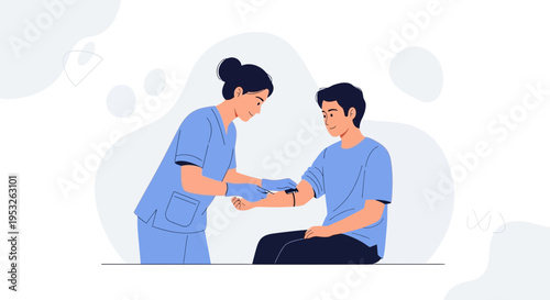 Nurse taking blood from patient for medical test, illustration