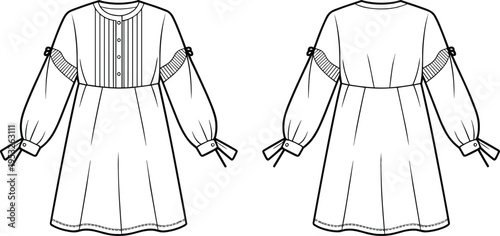 Flat vector women’s dress illustration, fashion garment design, clothing sketch template
