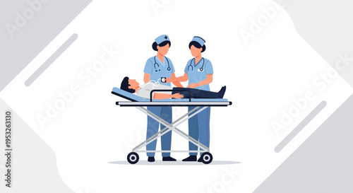 Nurses tending to patient on stretcher, medical emergency, healthcare concept