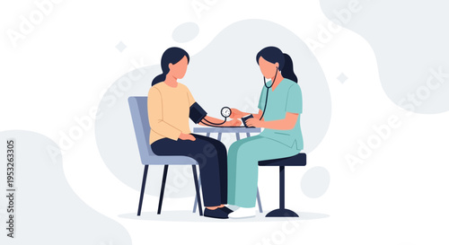 Doctor checking patient's blood pressure with sphygmomanometer, medical checkup illustration