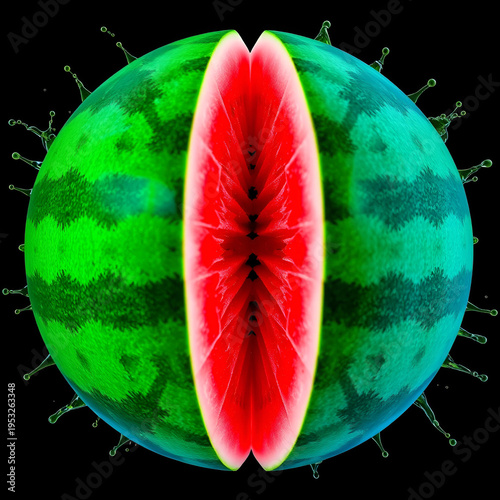 Hyperspectral watermelon fracture analysis using terahertz imaging, hydrodynamic droplet fingerprinting for forensic food science and clean energy splash metaphor campaigns.