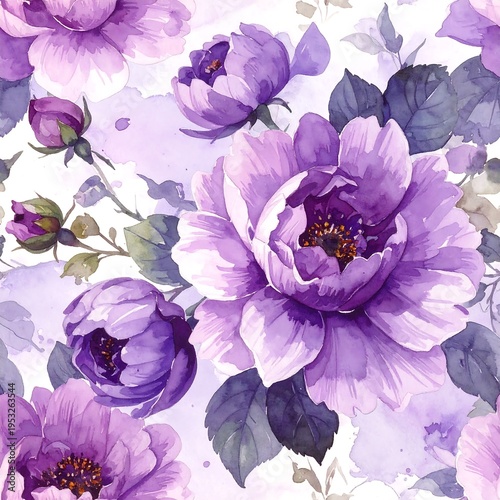 A floral pattern featuring large purple flowers with green leaves