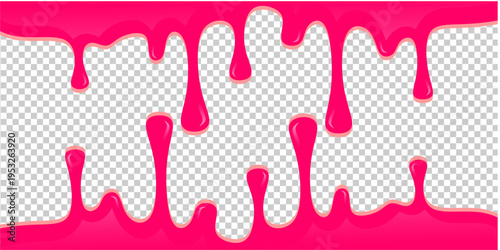 Wavy syrup illustration. Dripping candy illustration background. Pink ice cream drip illustration. Fast food caramel drip illustration. Hand-drawn ice cream drip on transparent background.