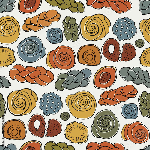 Colorful illustration of various bread types on a white background with a vibrant and appetizing mood.