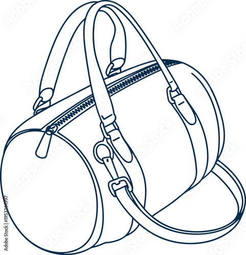 Flat vector cylindrical handbag illustration, fashion accessory design sketch