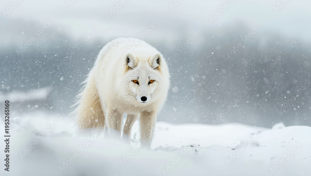 Obraz premium Arctic fox winter portrait snow drift serene gaze amber eyes