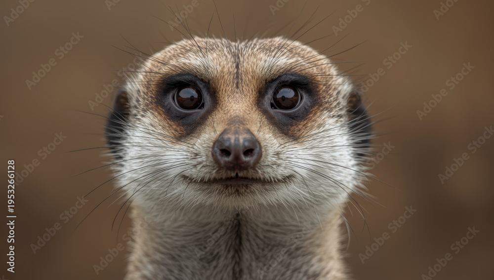 Fototapeta premium Meerkat close up portrait brown eyes alert curious expression