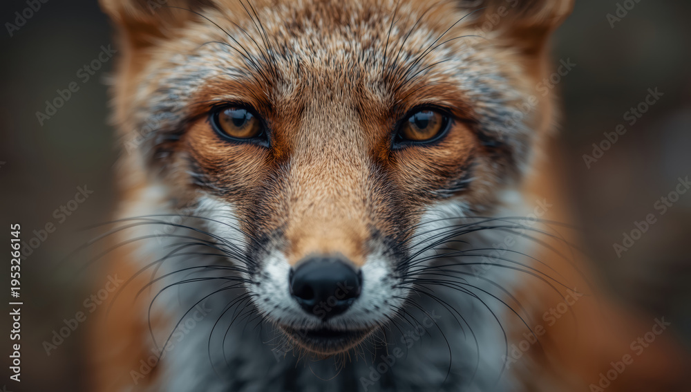 Obraz premium Sharp red fox close up portrait with intense gaze and detailed fur texture