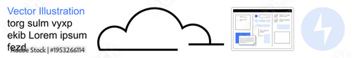 Cloud storage, online platforms, data hosting, web development, tech services, digital transformation. A cloud icon with a tech grid and lightning bolt. Cloud storage and online platforms concept