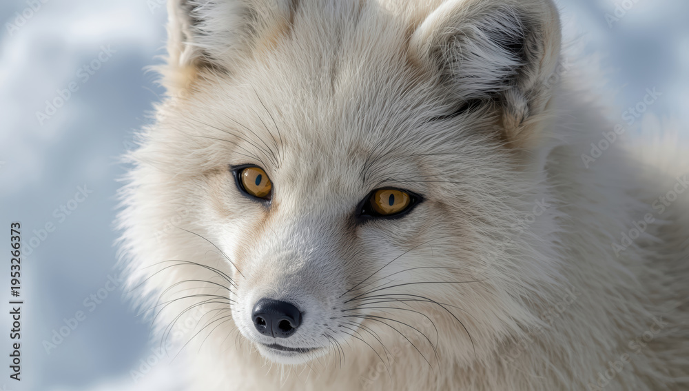 Fototapeta premium Arctic fox portrait winter fur golden eye calm gaze