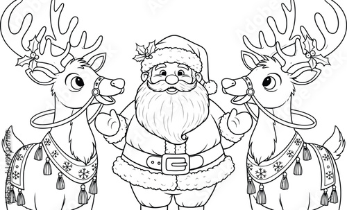 Santa claus and his reindeer friends on a joyful christmas outing