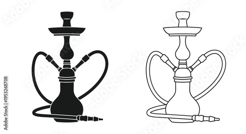 Two hookah designs in contrasting styles a bold black silhouette